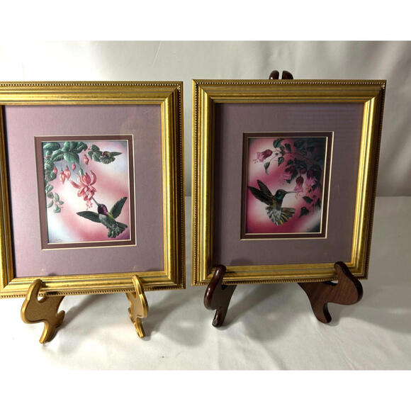 Crystal Skelley Vintage Hummingbird Matching Colors Framed 23x20 Set of 2